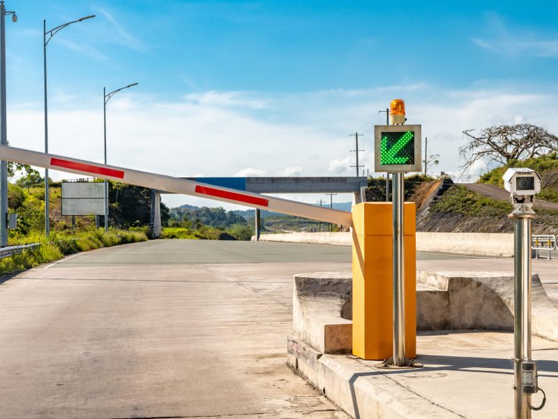 Point of entry for Toll Road/ Tollway. Green signal automatic barrier opens to enter.