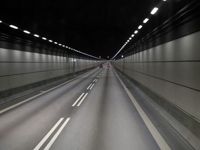 Cars in a tunnel on Oresund bridge between Sweden and Denmark