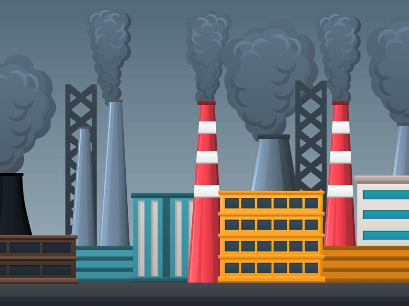 Factory industrial landscape,factory pollution concept illustration,polluted sky and air,pipes