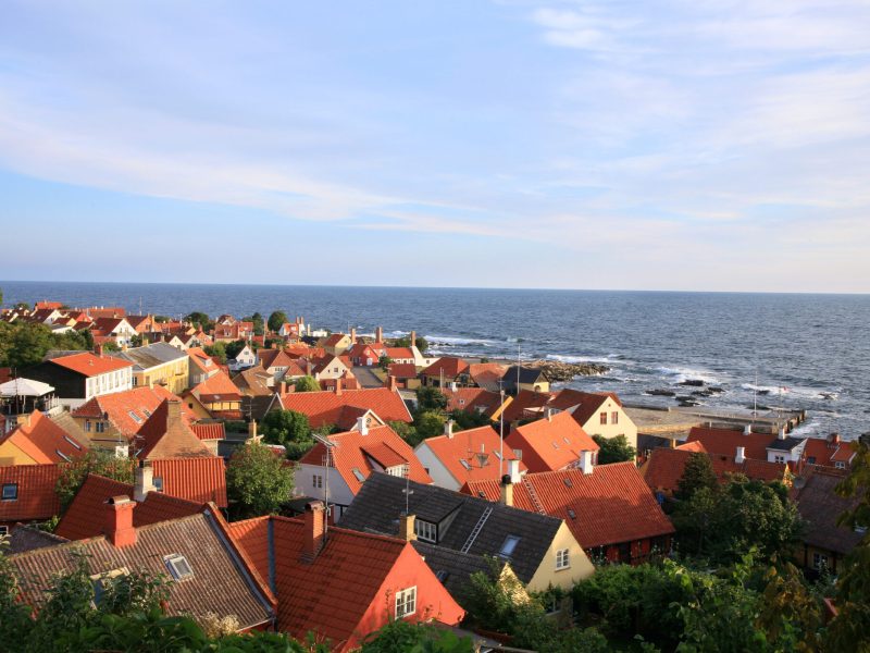 Gudhjem, red roofs Bornholm Island, Denmark