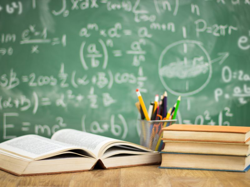 School books on desk