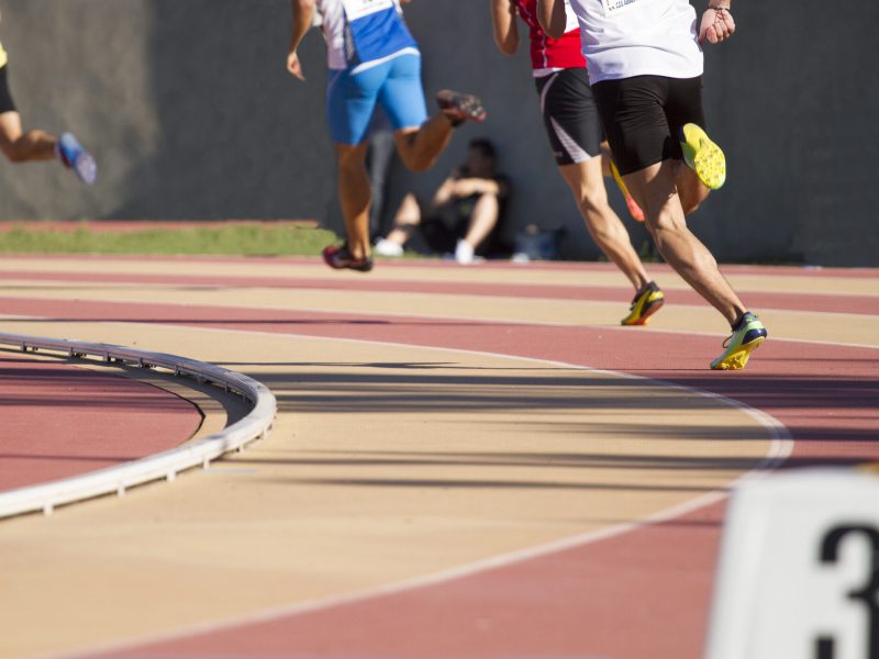 young  woman on running race