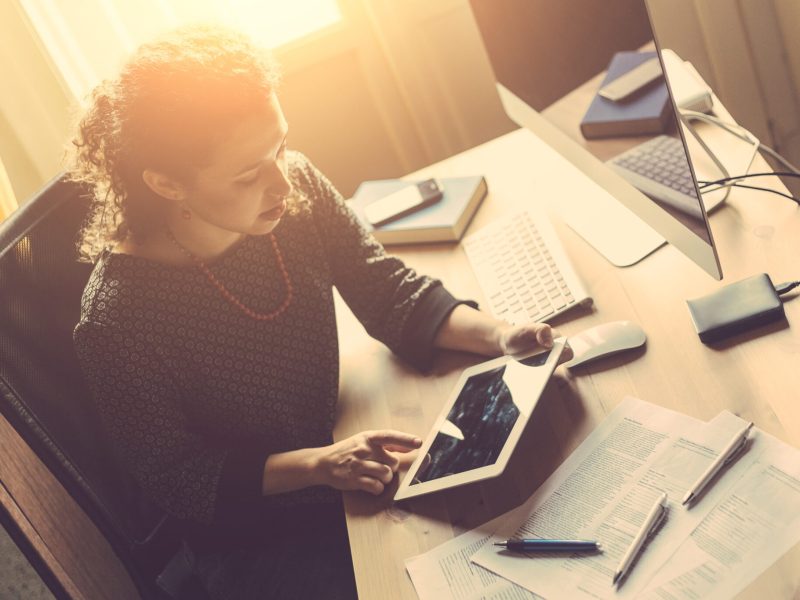 Young Woman Working at Home, Small Office