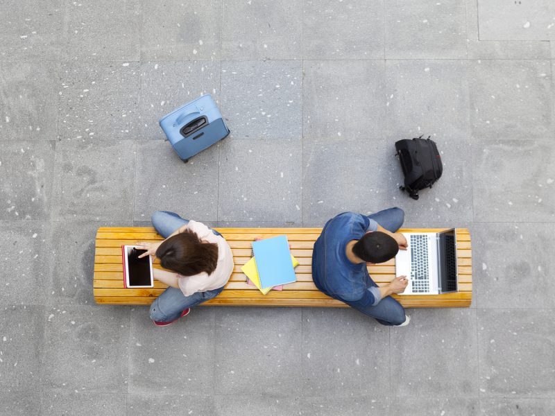 Top view of students studying at the main hall university