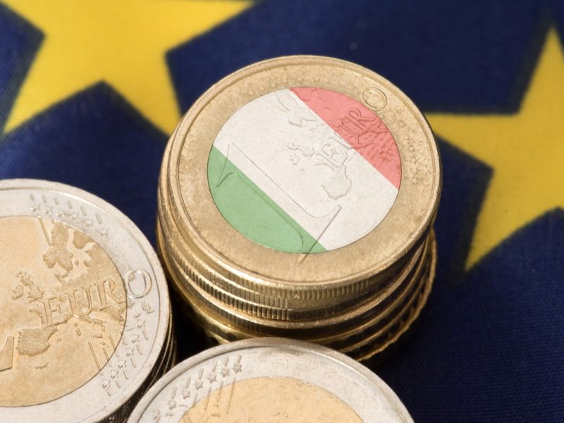 Flag of Italy and European Union EU and Euro Coins