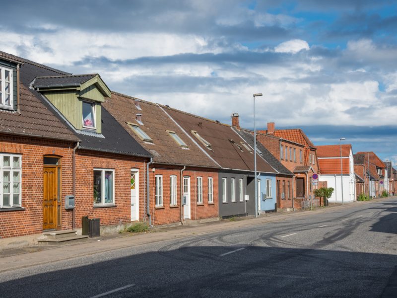 old houses along a street in Danish city of Vordingborg